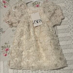 Zara Beige Textured Floral Dress